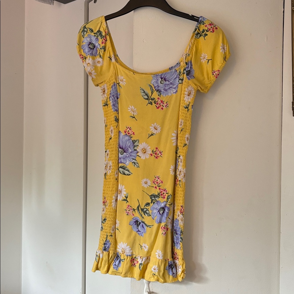 Yellow and Lilac Floral Dress with Puff Sleeves